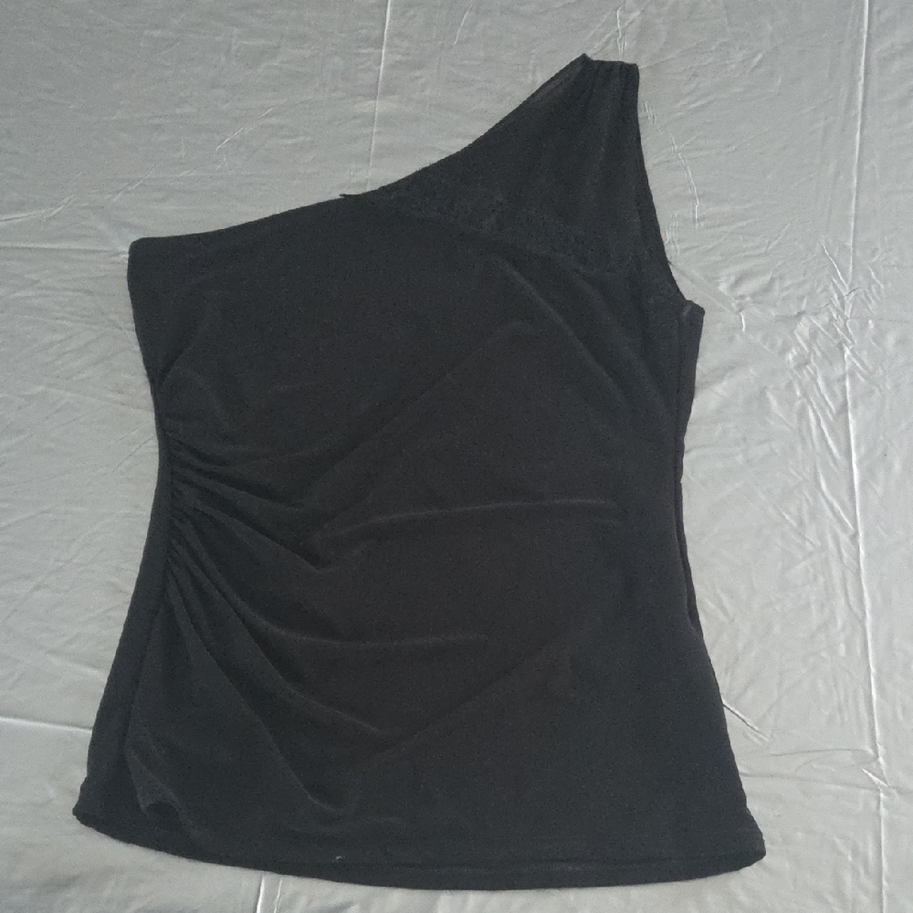 White House Black Market One-Shoulder Black Tank Top